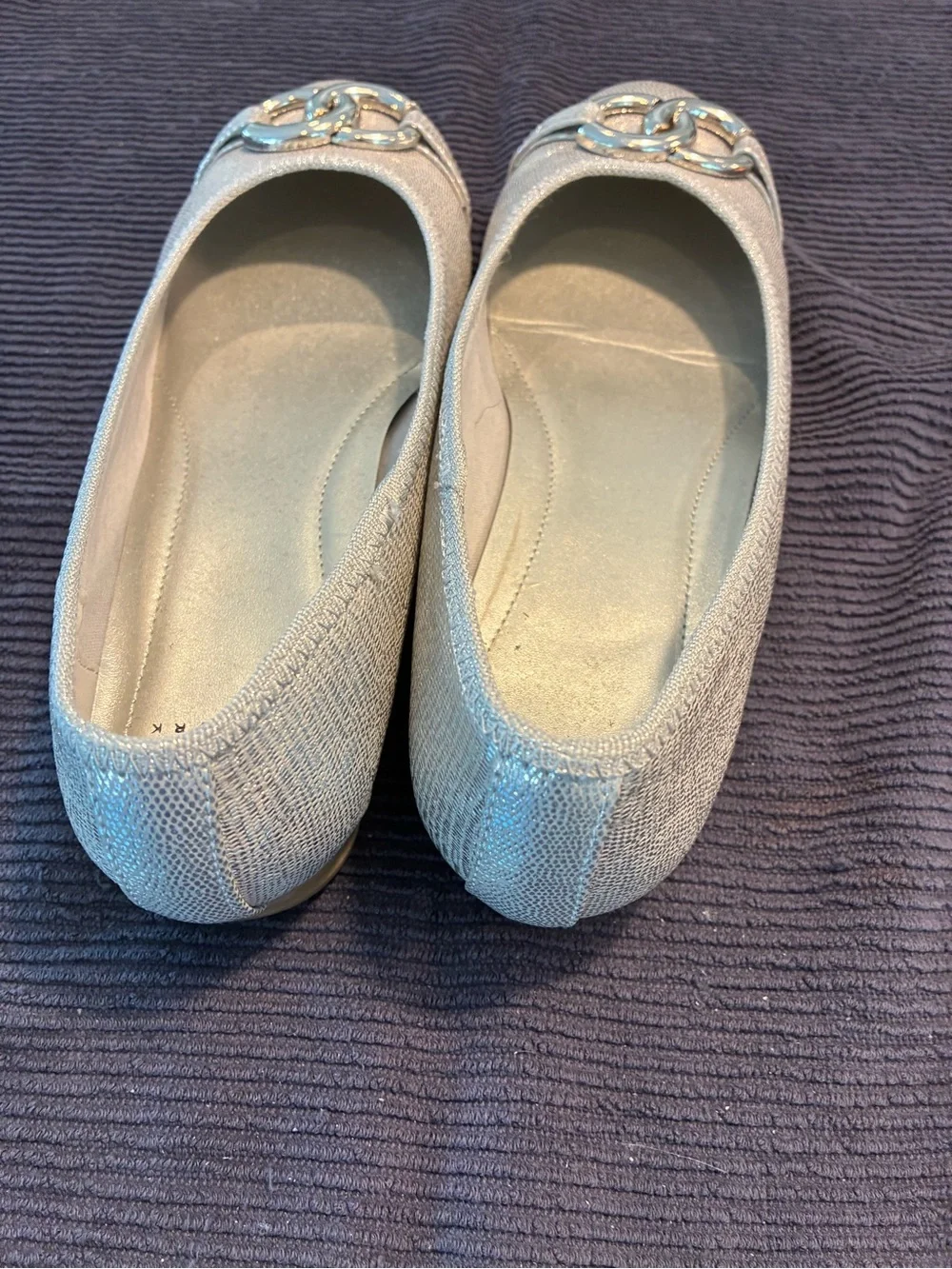 Jones New York Metallic Silver Chain-Accent Ballet Flats